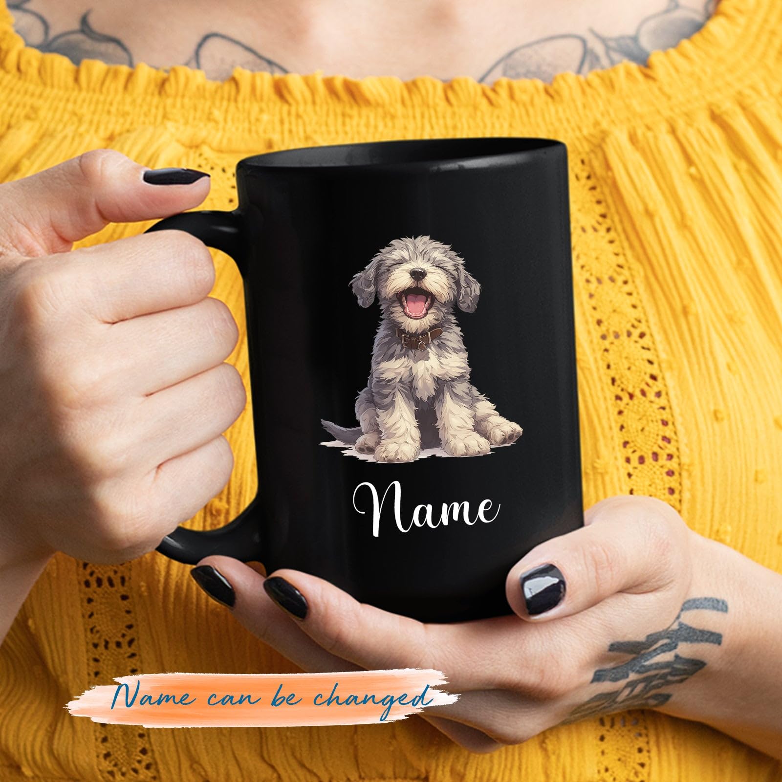 BixDori Customized Name Irish Wolfhound Dog Tea Cups, Irish Wolfhound Puppy Ceramic Mugs, Personalized Irish Wolfhound Dog Breed Cup, Dog Coffee Mug Gifts for Family Friends, Black Cups 11oz 15oz