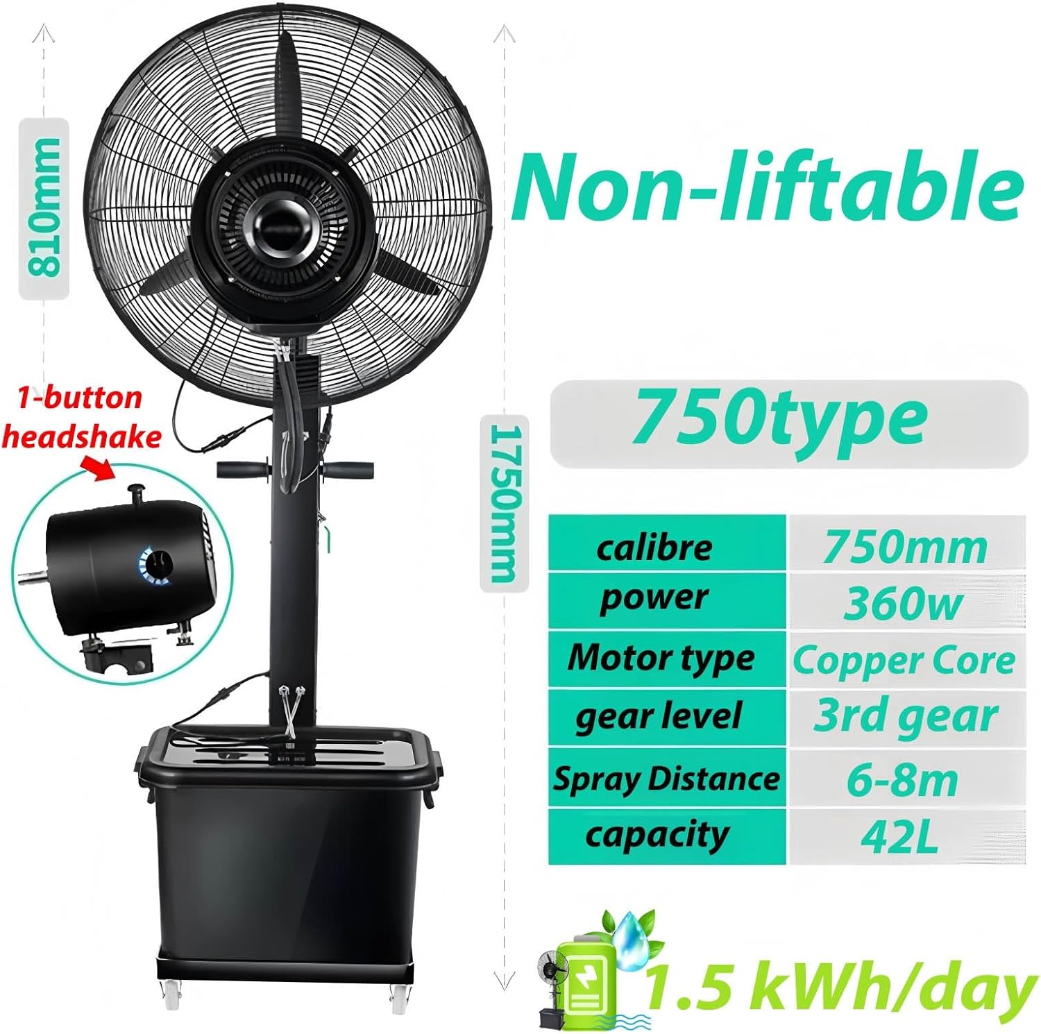 Pedestal Fan With Water Mist Spray Liftable Misting Fans Outdoor 25/30inch Water Mist Fan For Warehouses And Outdoor Venues(Non-liftable,750)