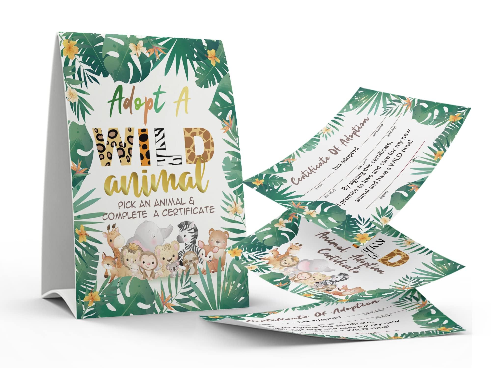 Photo 1 of 1 Adopt a Wild Animal Sign & 10 Wild Animal Adoption Certificate Set, Adopt An Party, Children Birthday Party, Classroom Parties/048B