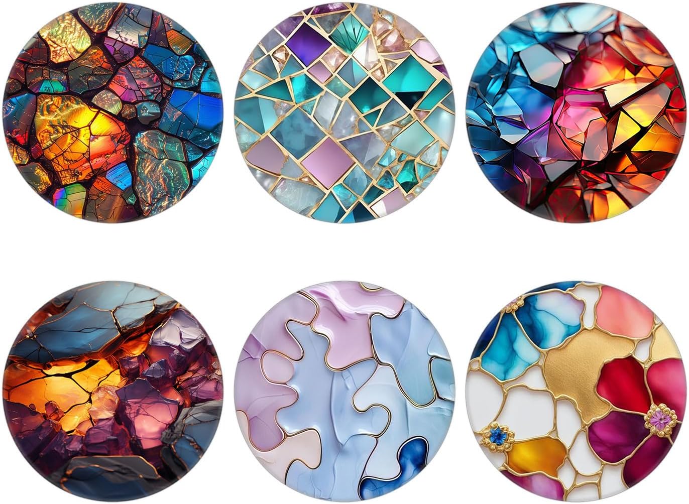 (6 Pack) Collapsible Cell Phone Grip for Smartphones,Expanding Cellphone Holder for Phone - Colorful Stone Marble