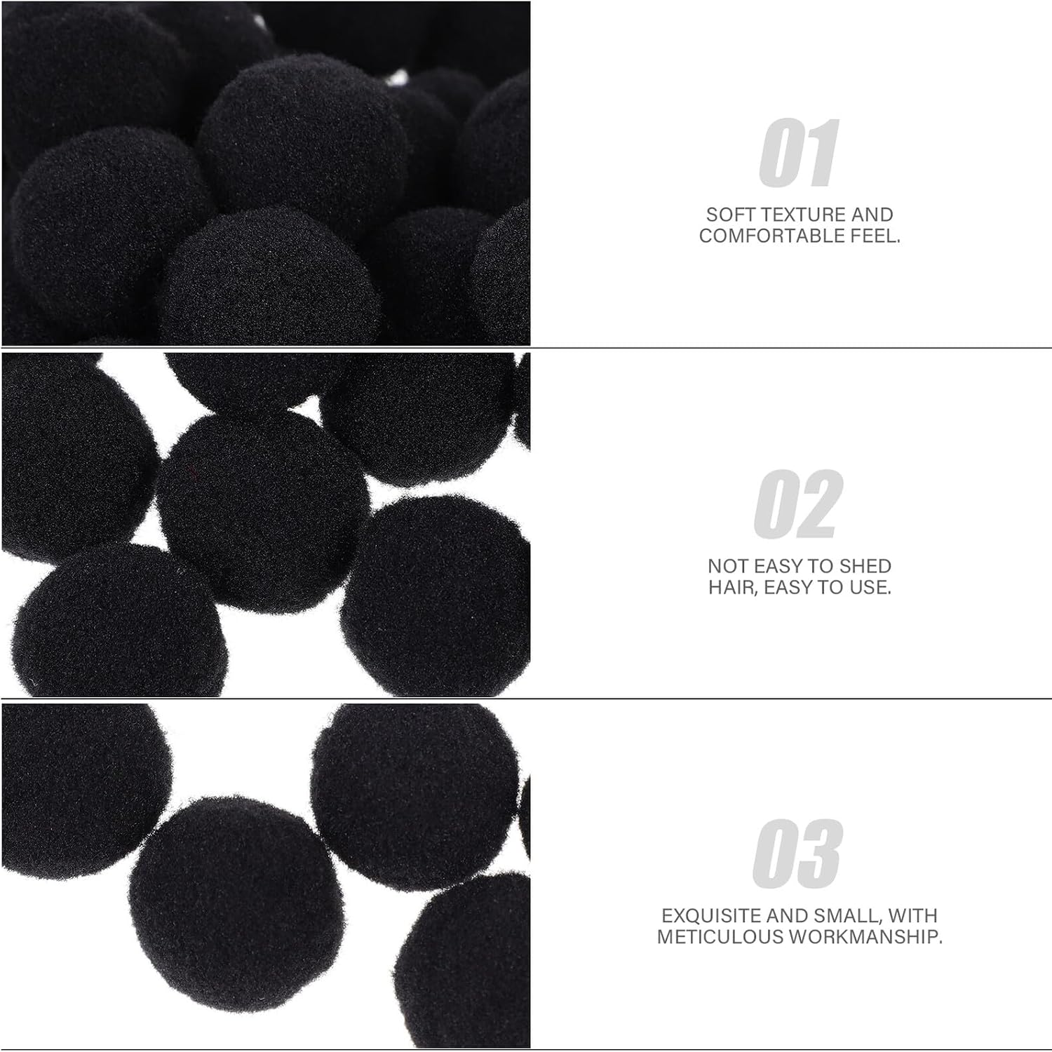 Mobestech 500 Pcs Black Polyester Fluffy Pom Poms DIY Crafting Balls for Clothes Accessories Hats Creative Projects Decorative Puff Balls