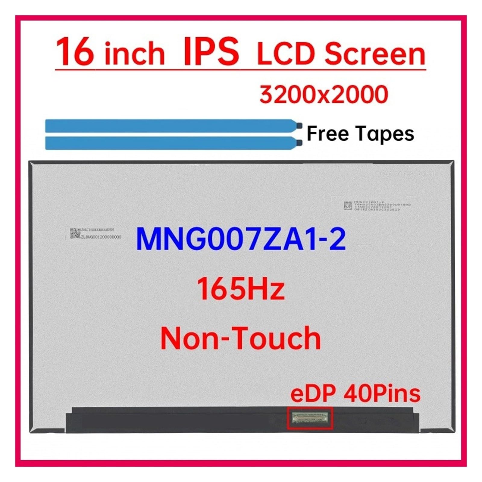 Écran LCD de Remplacement 16 Pouces, 165Hz, Panneau d'affichage MNG007ZA1-2, Matrice de Remplacement, 3200x2000 DCI-P3 EDP, 40 Broches, Non Tactile
