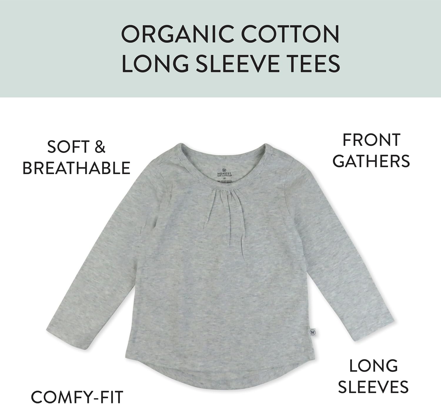 HonestBaby Baby-Girls 5-Pack Long Sleeve T-Shirt Set with Front Gathering 100% Organic Cotton for Toddlers, Infant Baby Girls - Image 2