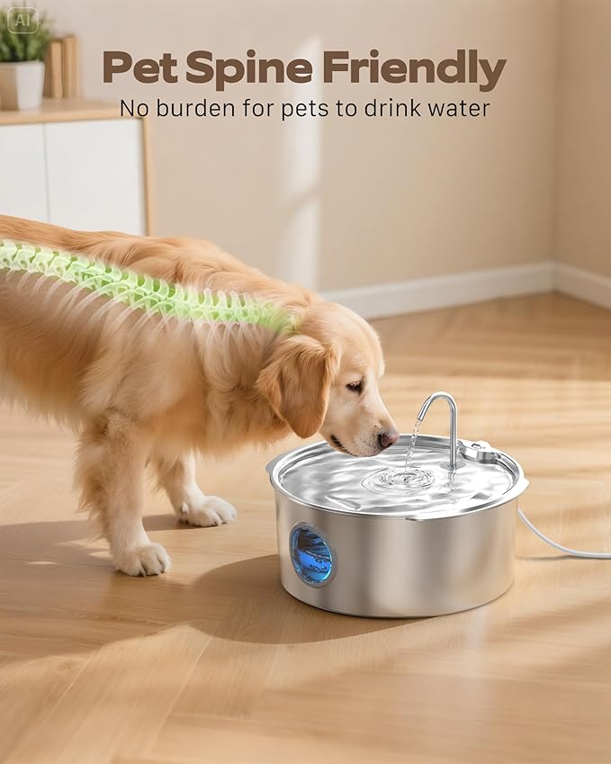 Fuente de agua para mascotas grande GROOKPET, 12L, acero inoxidable miniatura 7