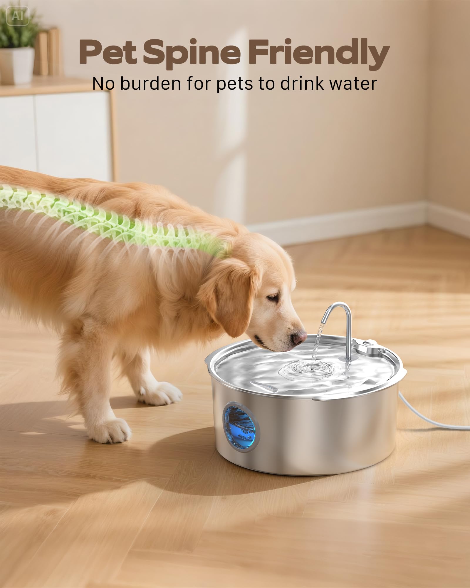 Dog Water Fountain for Large Dogs: Stainless Steel Dog Fountain Water Bowl - 3.2Gal/406oz/12L Super Quiet Big Cat Water Fountain with Visual Water Level -Great for Large Dogs Cats and Multi-Pet Home - image 6