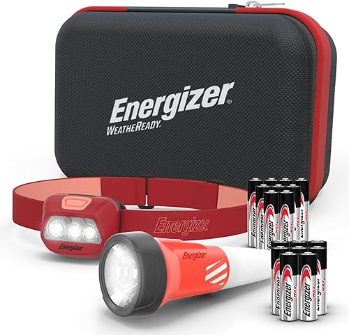Energizer WeatheReady - Kit de corte de energía con linterna LED 2 en 1, linterna frontal LED, IPX4 resistente al agua, baterías AA + AAA, estuche