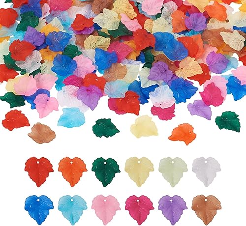 Miniatura 66 de Craftdady Dijes de cuentas de hojas de arce transparentes, colgantes colgantes de adorno para colgar, bonitos dijes para collares, pulseras, Hoja