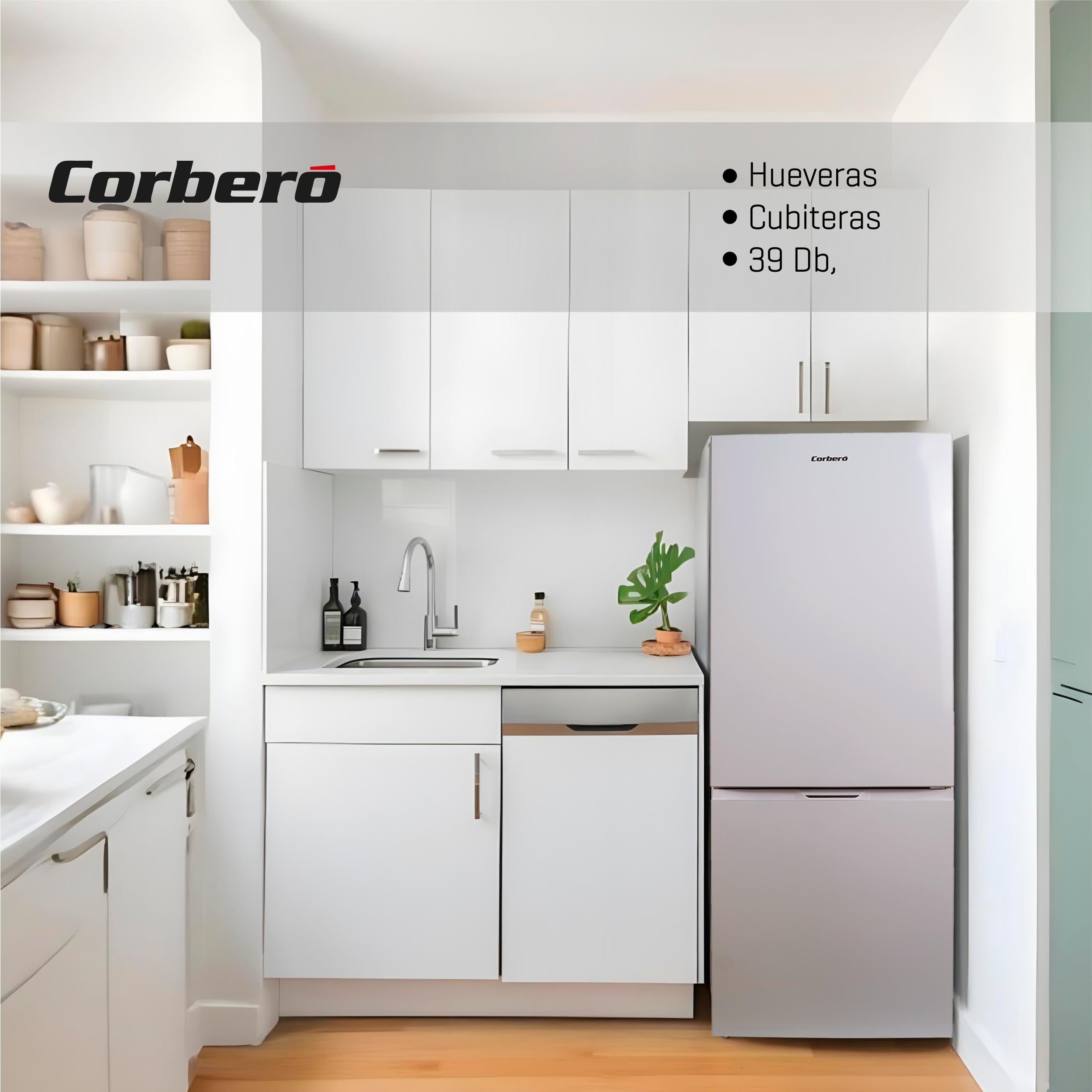 Corbero - Frigorífico Combi | CCH324EW | No Frost | 293L | 186 cm | Cajón Crisper | Estantes de cristal ajustables | Hueveras y Cubiteras | Luz Led | Blanco - 4