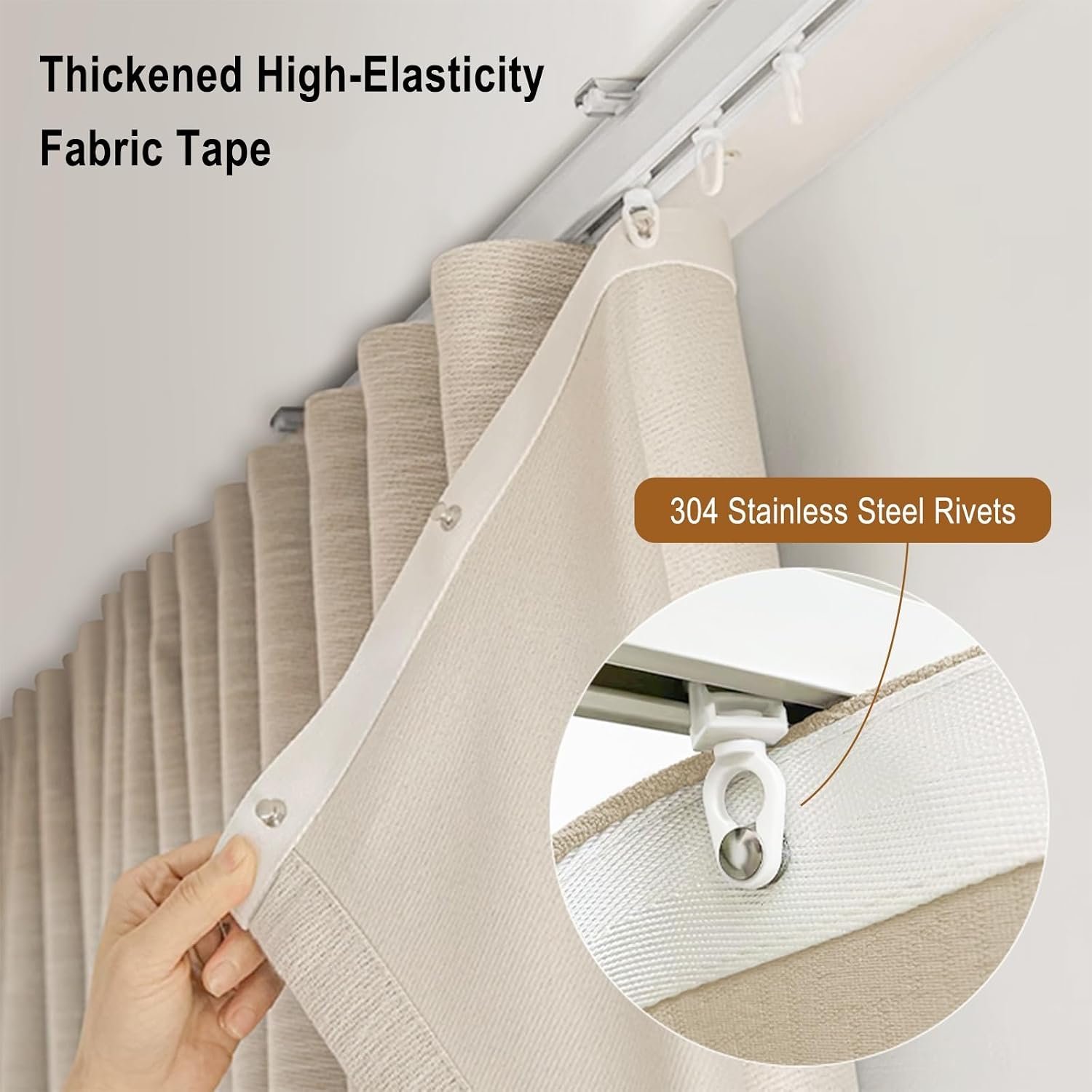 S-Shaped Wave Curtain Track Rail, Built-in Curtain Track System Can Hang Heavy Curtains, For Wave Tracks, Silent, Aluminum Curtain Rails For Living Room Bedroom Room Divider(White,1.5m(4.9ft))