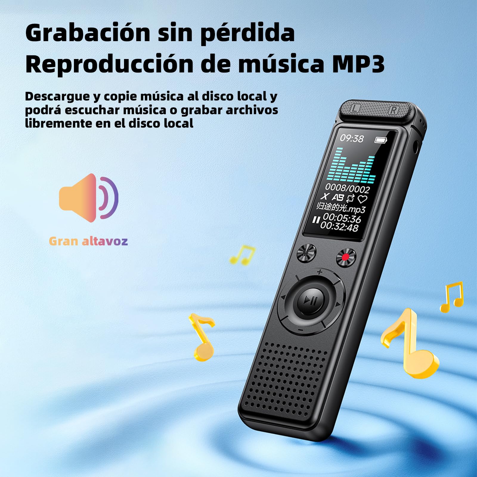 Grabadora de Voz Espia, Memoria de 64 GB, Desbloqueo de Contraseña, Grabadora Voz con Reproductor MP3, Grabadora de Voz Recargable por USB para Reuniones y Entrevistas(10.5 * 2.8 * 1.8)