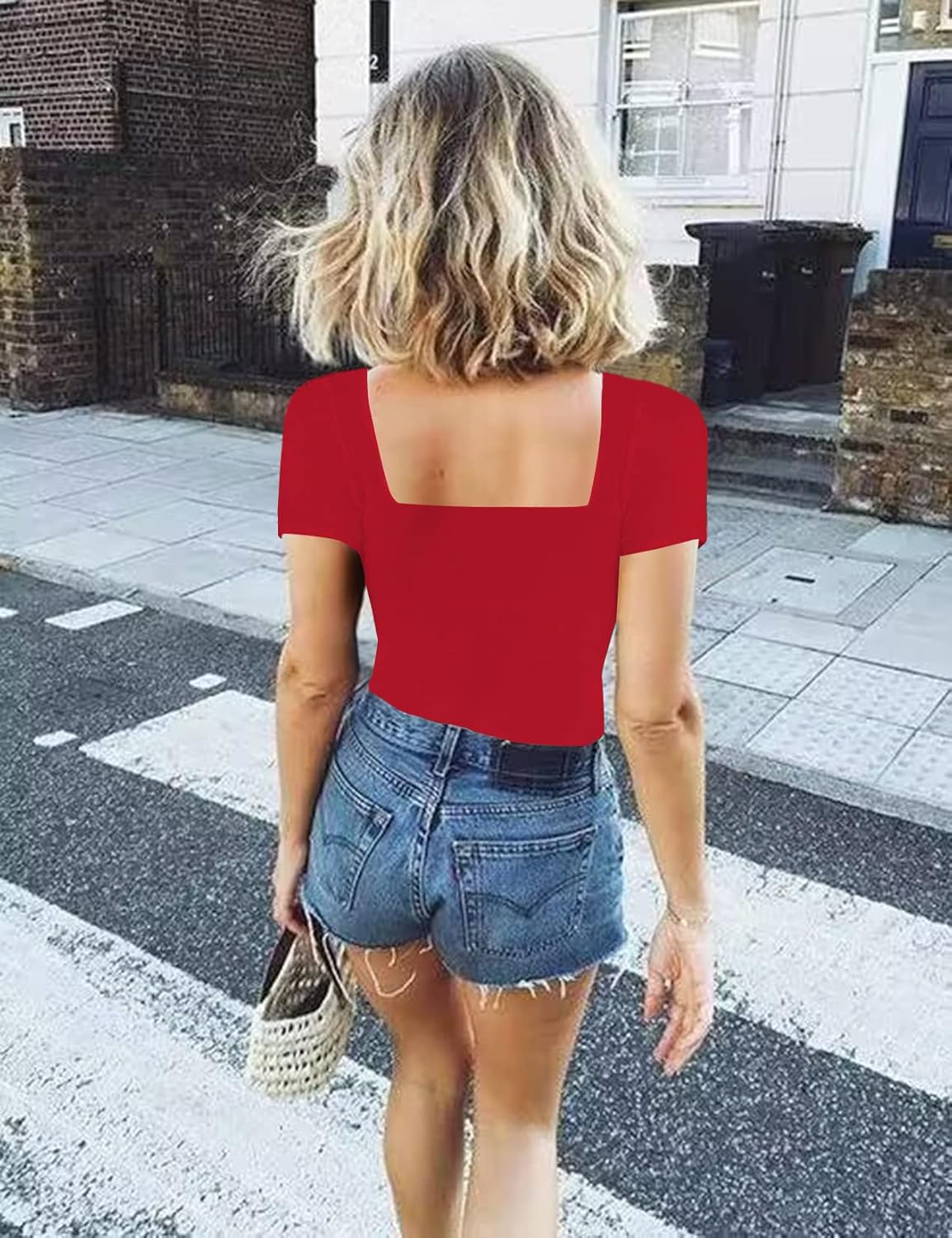 Chunpin Women's Sexy Square Neck Short Sleeve Bodysuit Tops Double Lined Slim Fitted Thong Body suit - Image 5