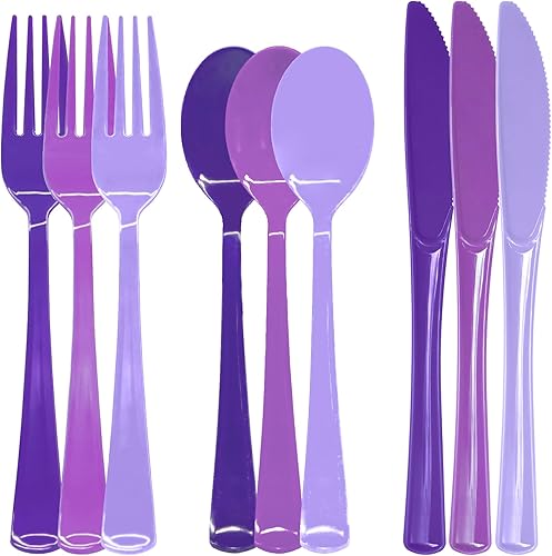 Miniatura 18 de 150 piezas de cubiertos de plástico pastel resistentes con utensilios iridescentes desechables incluye 50 tenedores 50 cuchillos 50 cucharas