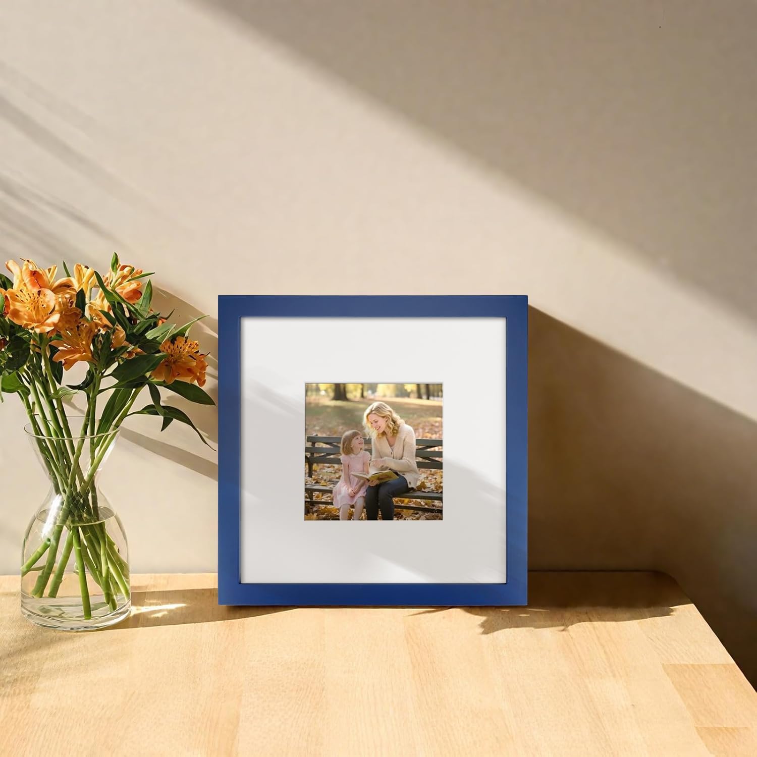 WUTL 8x8 Picture Frames Solid Wood 4x4 Square Frame with Mat Blue 2 Pack image 4