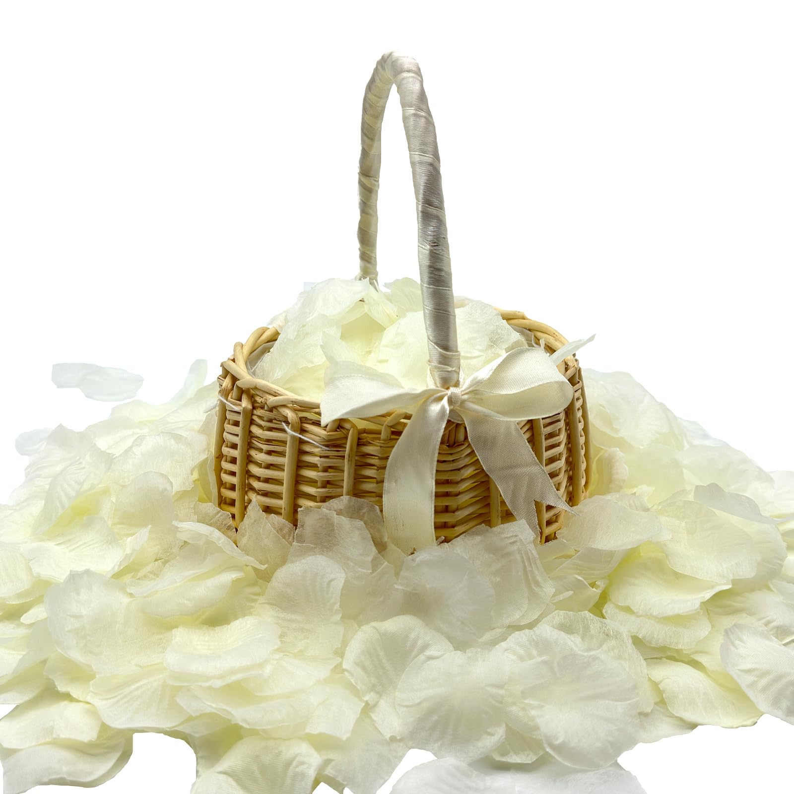 MARBODARY Wicker Flower Girl Basket w/1000Pcs Rose Petals, Artificial Flower Girl Petals in Basket for Wedding Decor, Rustic Wedding Baskets for Home