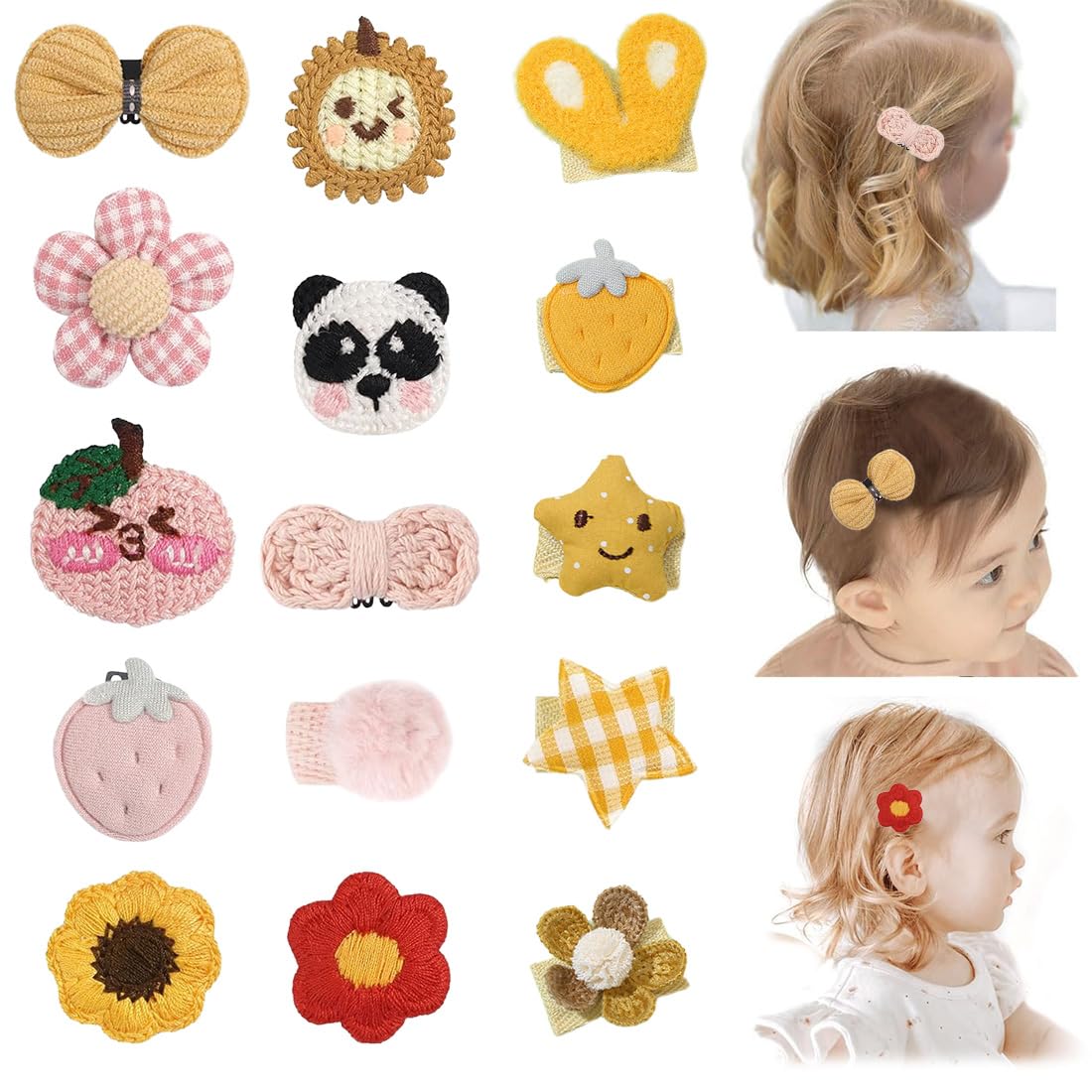 Barrettes Bébé Fille Mini en Coton Doux - Fleurs Panda Tournesol - Accessoires Cheveux Sécurisés Sans Irritation - Confortables pour Nouveau-Nés et Enfants