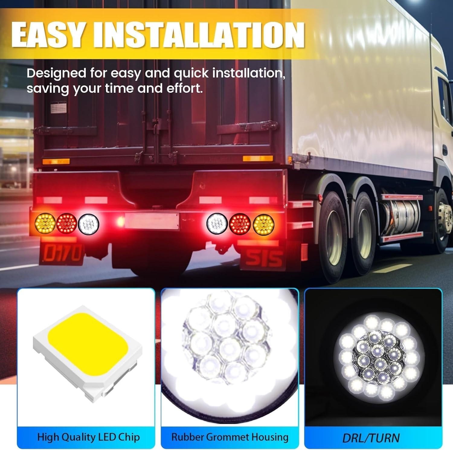 Ourbest 4 Inch Round Trailer Rear Tail Lights Kit, 24led Trailer Lights Reverse Lights, Truck Stop Back-up Reverse Lights Sealed IP67 Waterproof RV w/Lights Grommet White 2Pcs