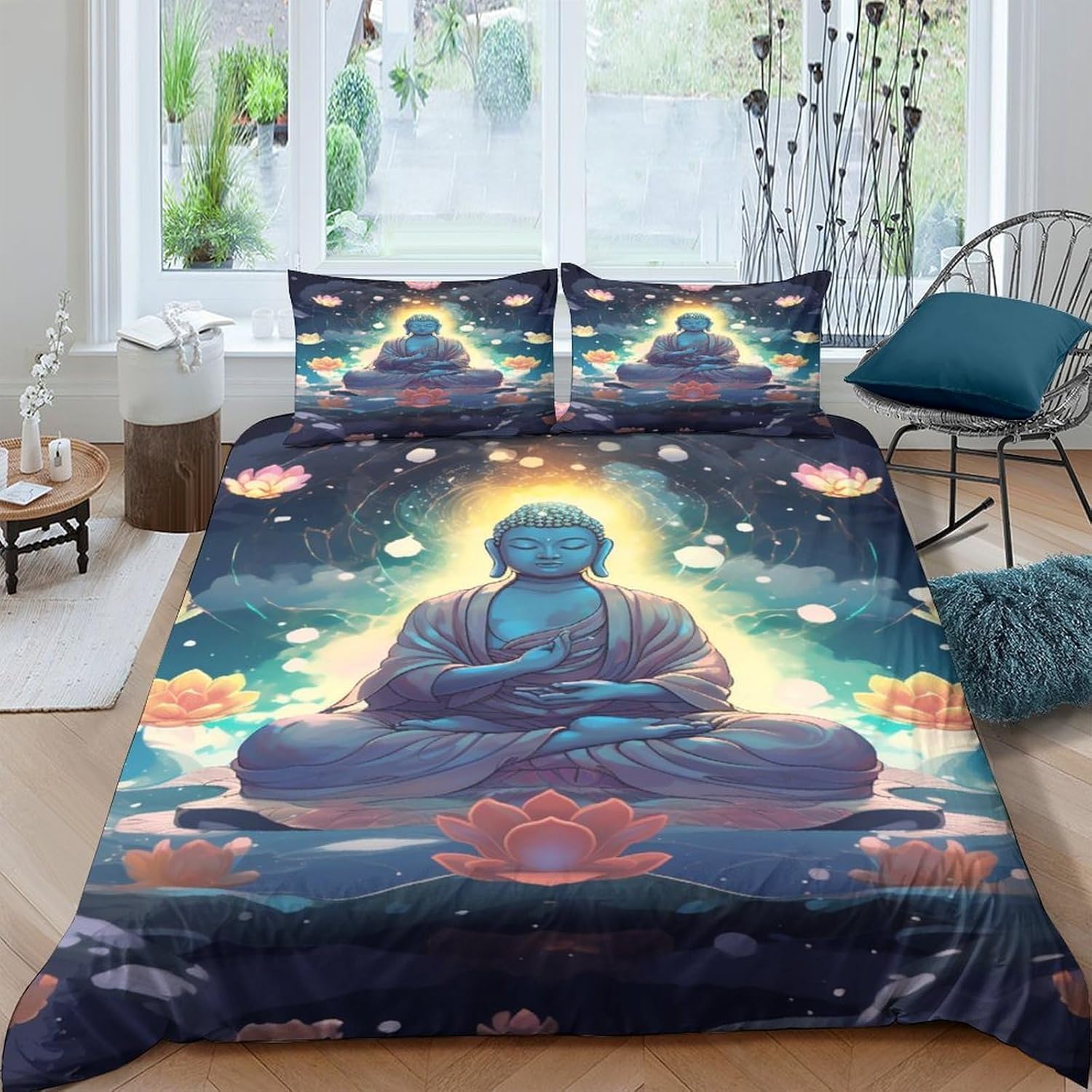 Housse de couette 240x220 Bouddha 3D de qualité premium avec taies