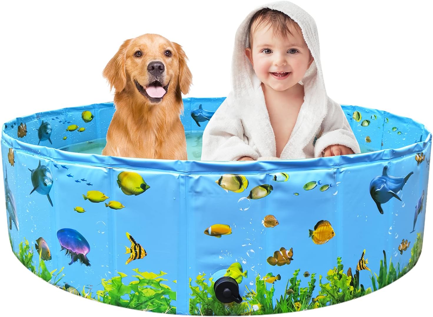 Foldable Dog Pool, Portable Pet Bathing Tub Hard Plastic Swimming Bath PVC Pet Kiddie Pool Bathtub for Large Dogs Cats & Kids, Outdoor…