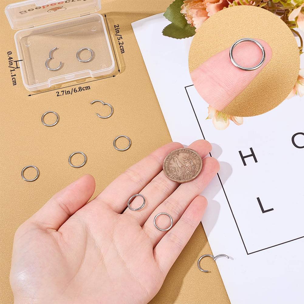 Beebeecraft 1 Box 10Pcs Cartilage Hoop Earrings 316L Stainless Steel Nose Rings Helix Hinged Piercing Jewelry