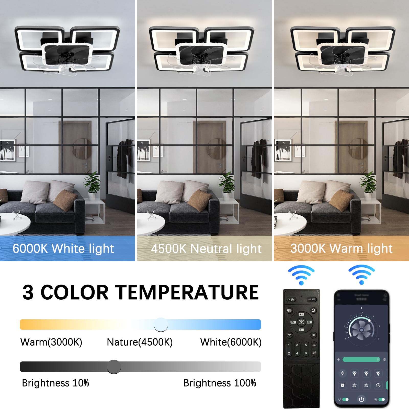 Ventilatore da Soffitto con Luce e Telecomando 54cm LED Dimmerabile