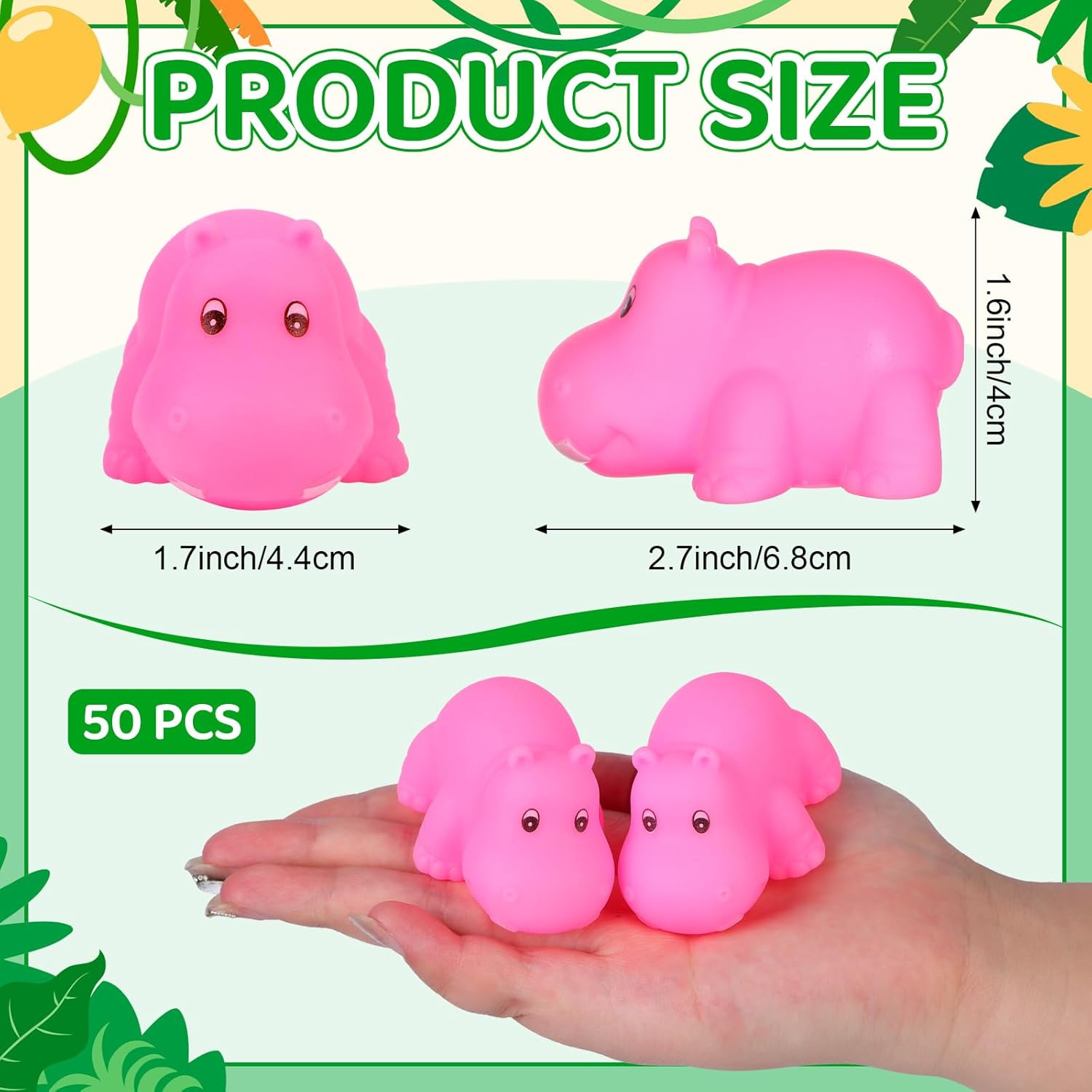 50 Pcs Rubber Hippo Baby Bath Toys Cute Floating Animal Bath Squirts Pink Hippo Bath Buddy Squirter Toys for Toddlers Fun Water Squirting Bathtime Play for Bathtub and Pool,Summer Beach Decor