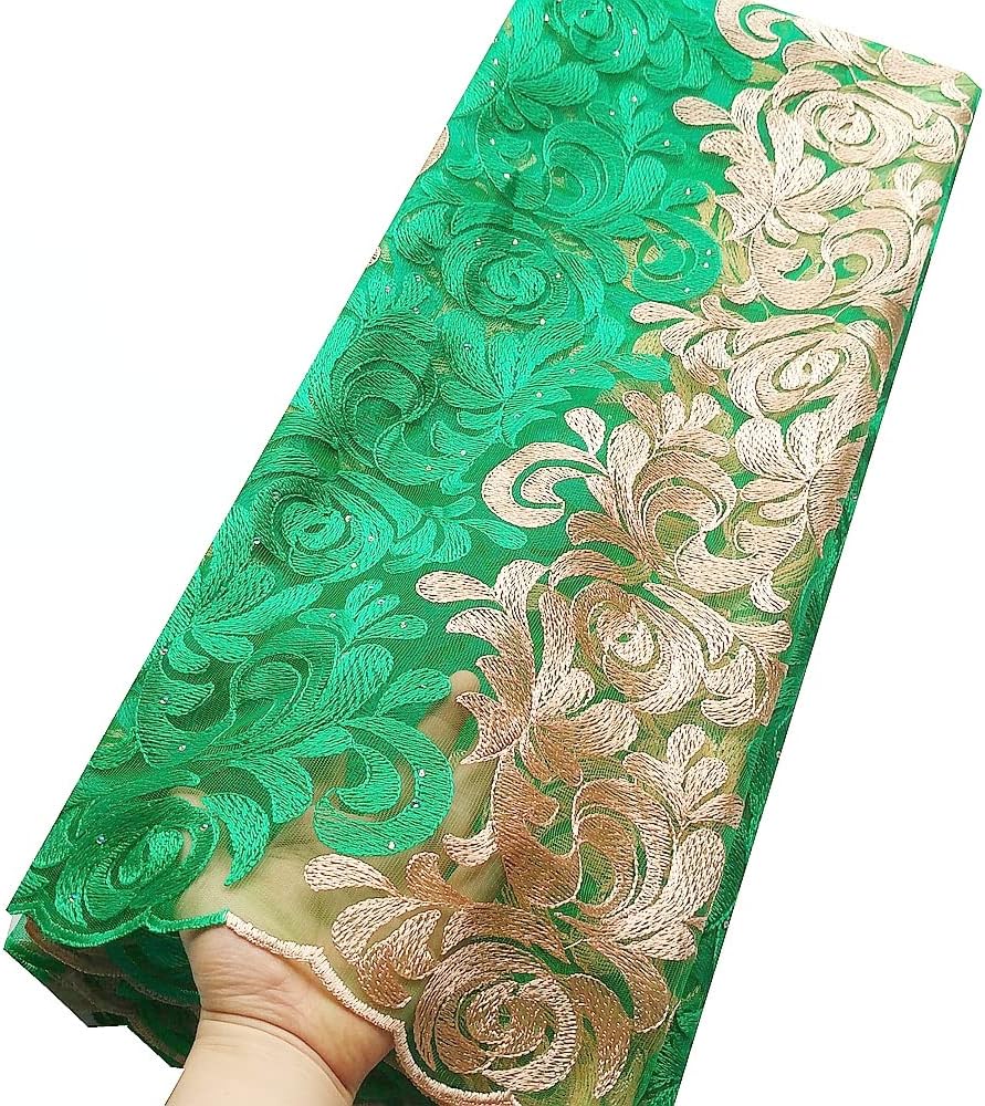 WorthSJLH African Lace Fabric 5 Yards French Lace Fabric for Wedding Dress Beaded Nigerian Cord Net Lace Materials BB204