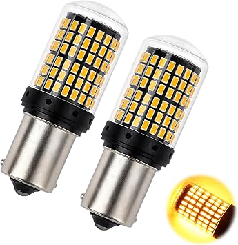 LED Indicator Bulbs, 2Pcs PY21W 1156 BAU15S Amber Yellow Turn Signal Lights, Canbus Error Free 2800LM Super Bright 12V 24V 21W 144SMD Front Rear Indicator General Car Bulbs for Most Vehicles
