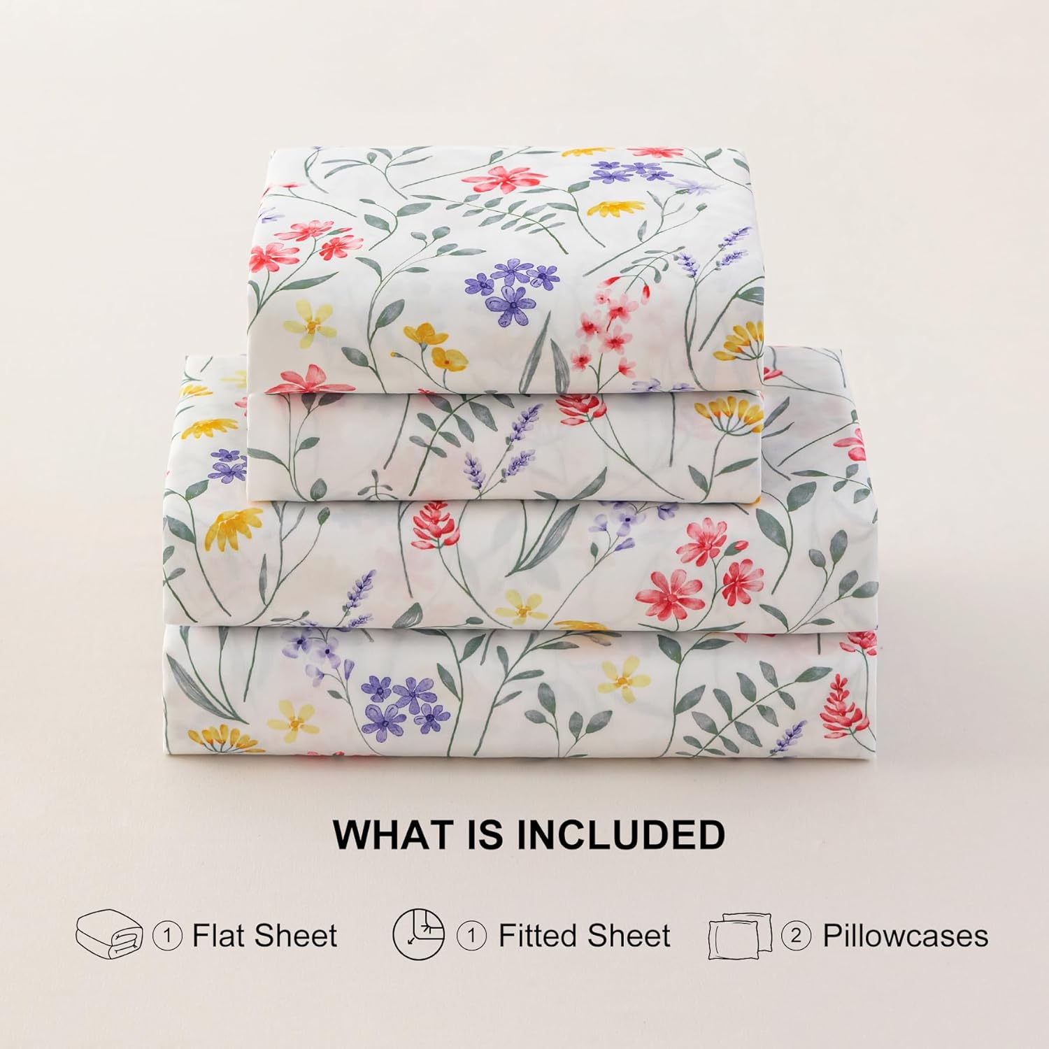 Floral Bed Sheets King Size 18” Deep Pocket King Sheets Soft Breathable Floral Sheets King Size Bed Set with 1 Flat Sheet, 1 Fitted Sheet, 2 Pillowcases (King, Blooming Spring)