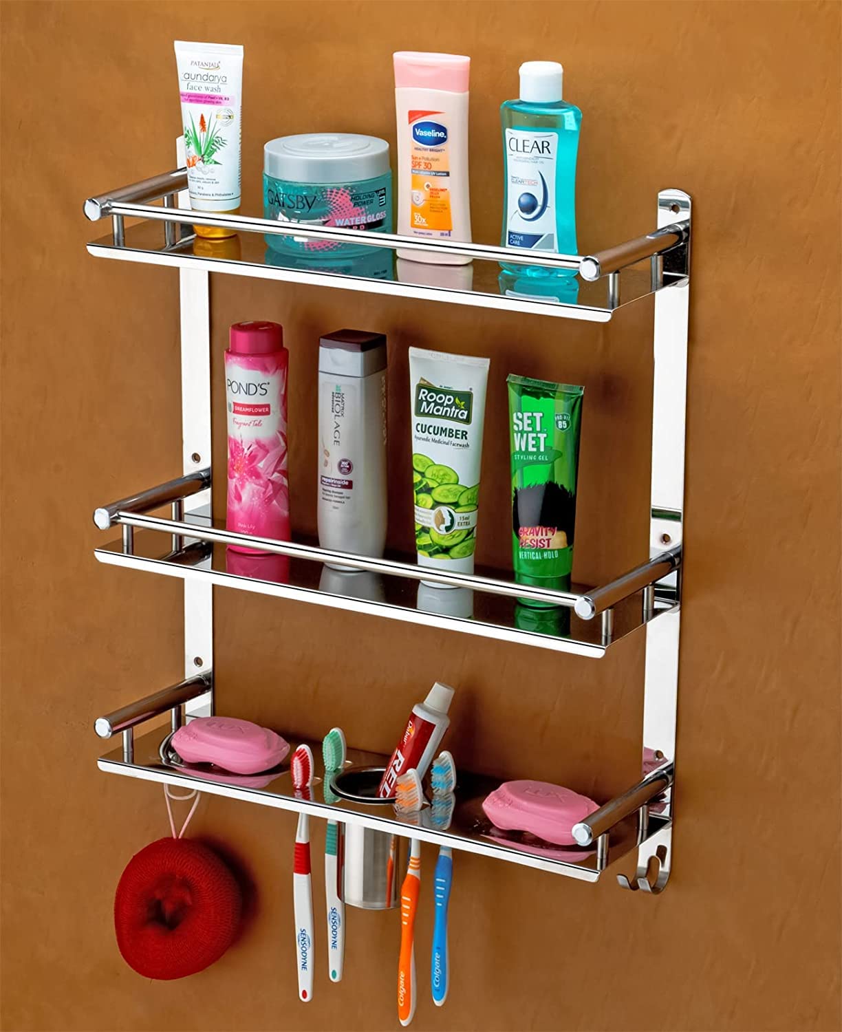 BUMBERELL Stainless Steel 3 Layer Multipurpose Use Shelf Organizer Bathroom Shelf and Rack with Double Soap Dish and Toothbrush Holder Soap Holder Bathroom Accessories (16 x 5 x 19 inch) (B0BFF85BCY) Amazon Price History, Amazon Price Tracker