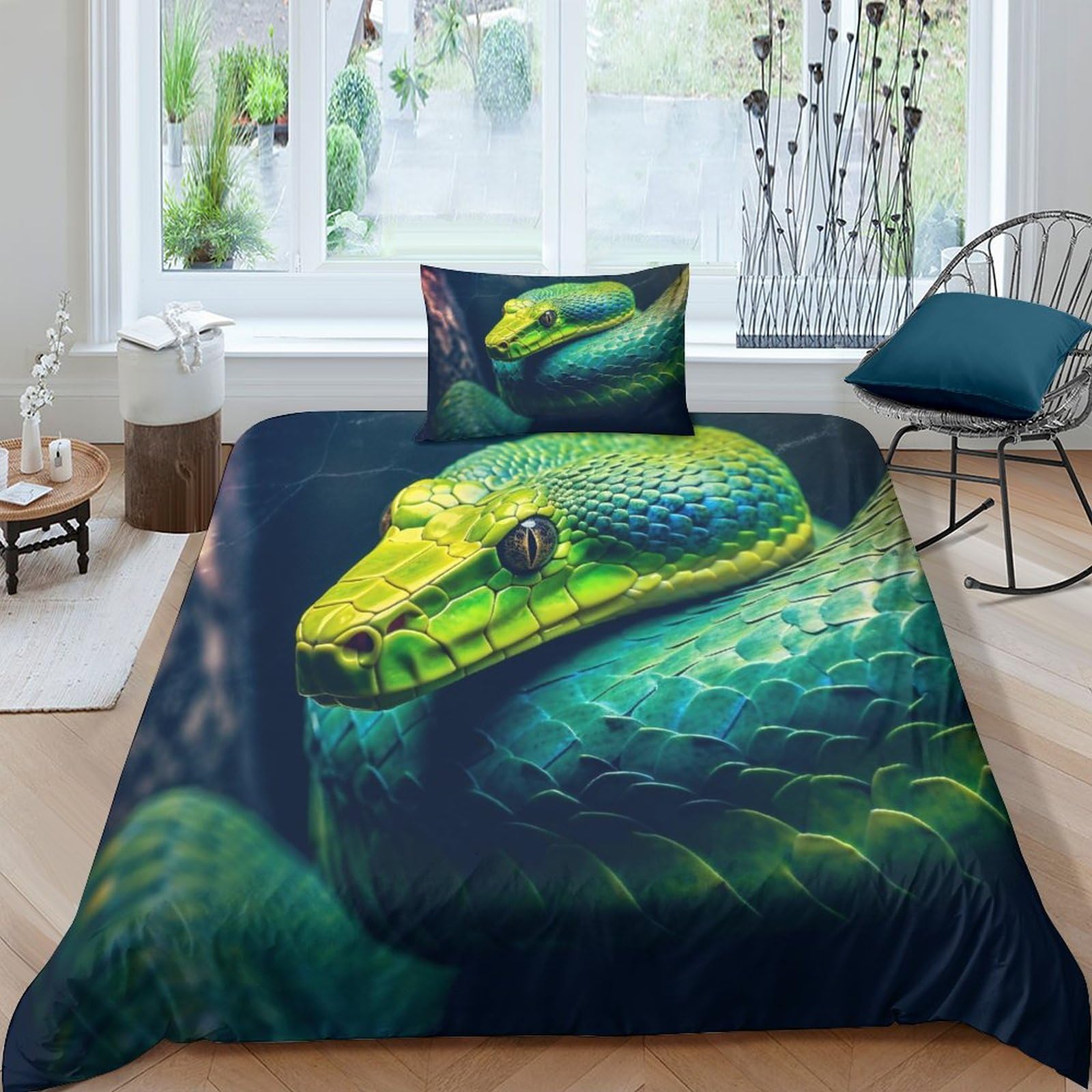 Housse de couette serpent avec fermeture éclair pratique pour lit 1 personne