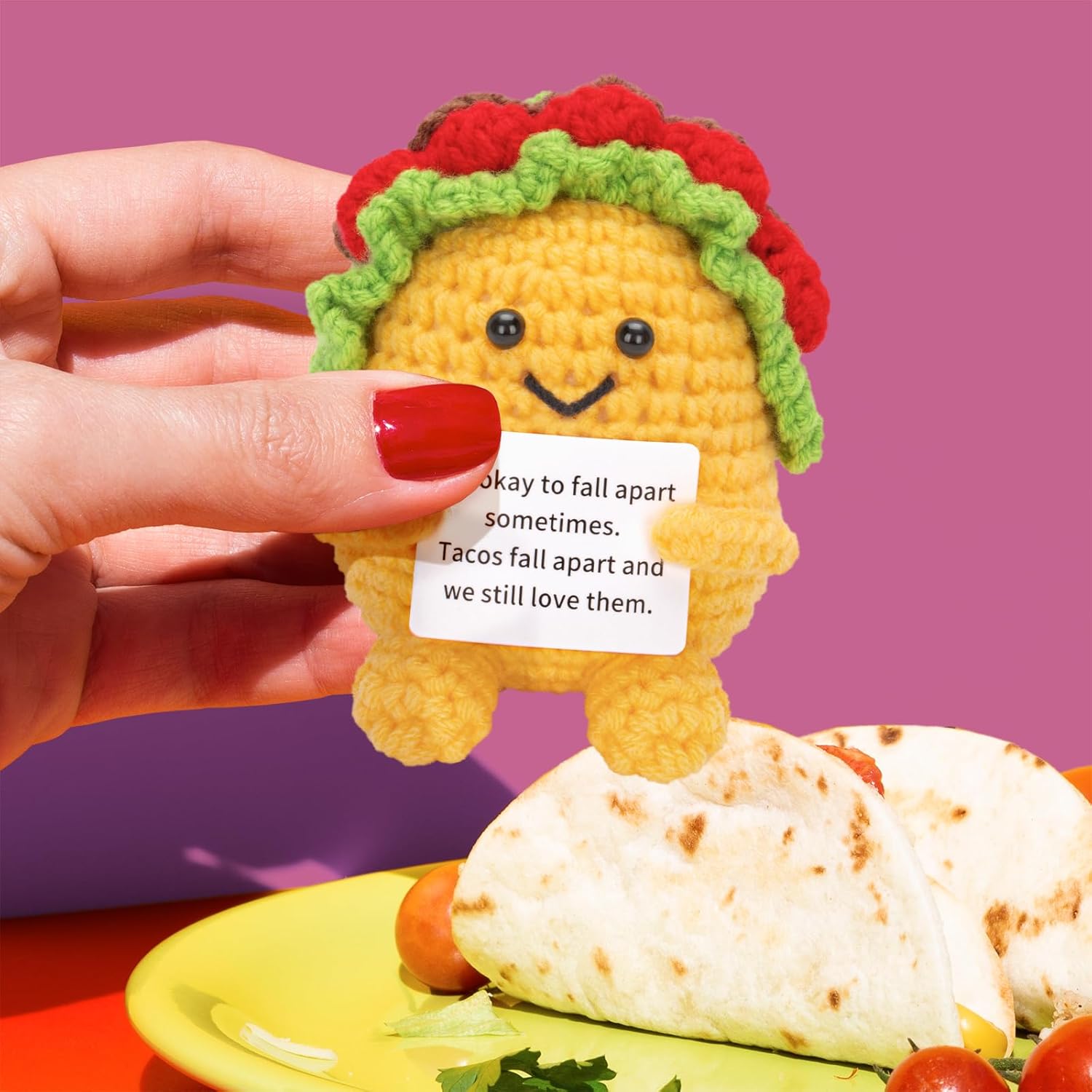 Positive Crochet Taco, Funny Emotional Taco, Cute Crochet Potato Partner Toy with Positive Card Funny Gag Gifts for Best Friend Birthday Christmas - Image 4