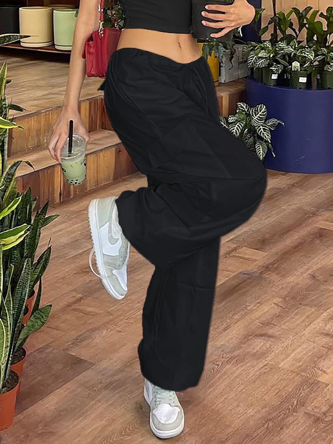 LQI Parachute Pants for Women Y2K Baggy Cargo Pants Drawstring Trousers Low Rise Loose Jogger Sweatpants - Image 4