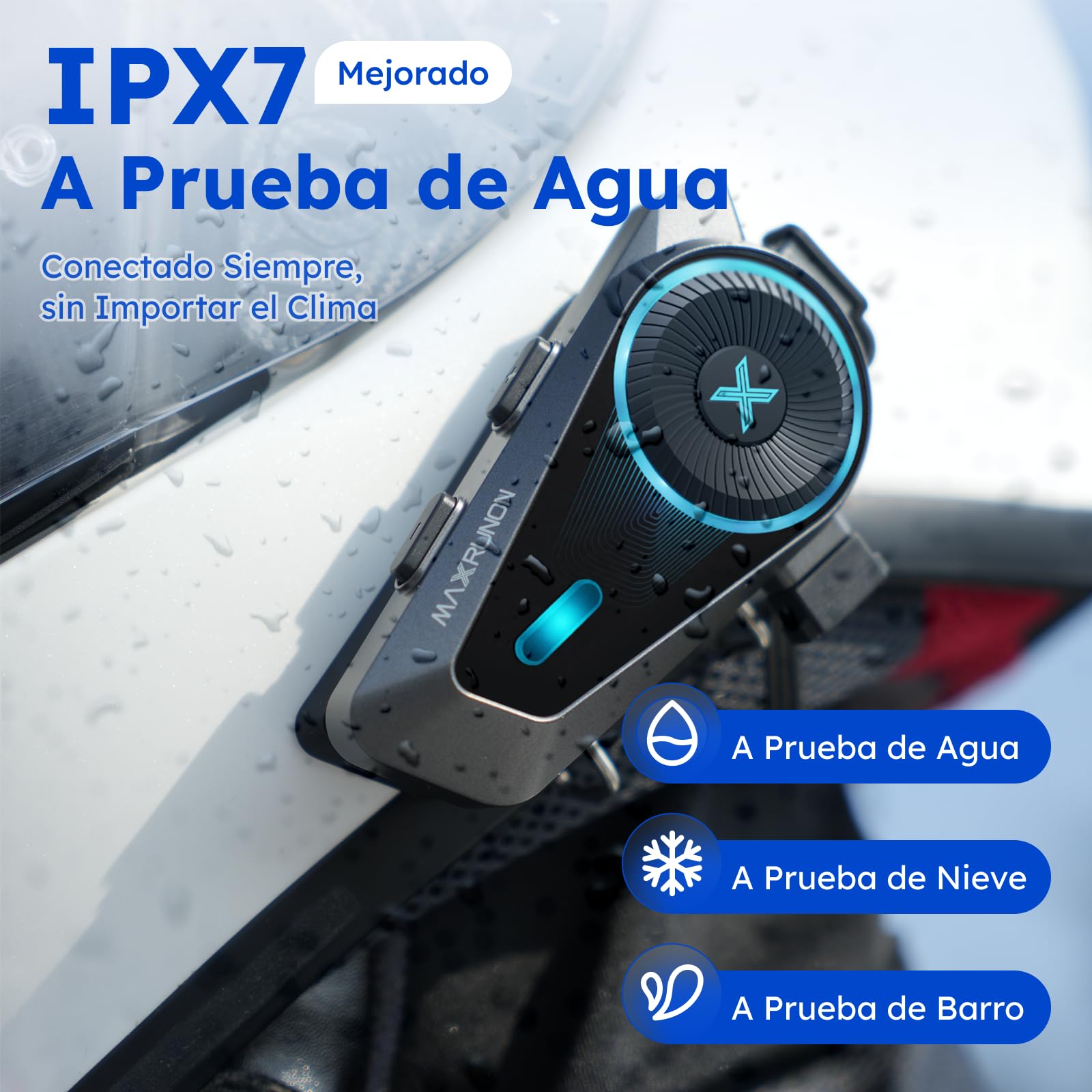 Intercomunicador Casco Moto, Control por Voz en Español, 4 Motociclistas Intercom, Bluetooth 5.4, FM, Cancelación de Ruido, Emparejamiento Universal, IPX7 - D10 Individual