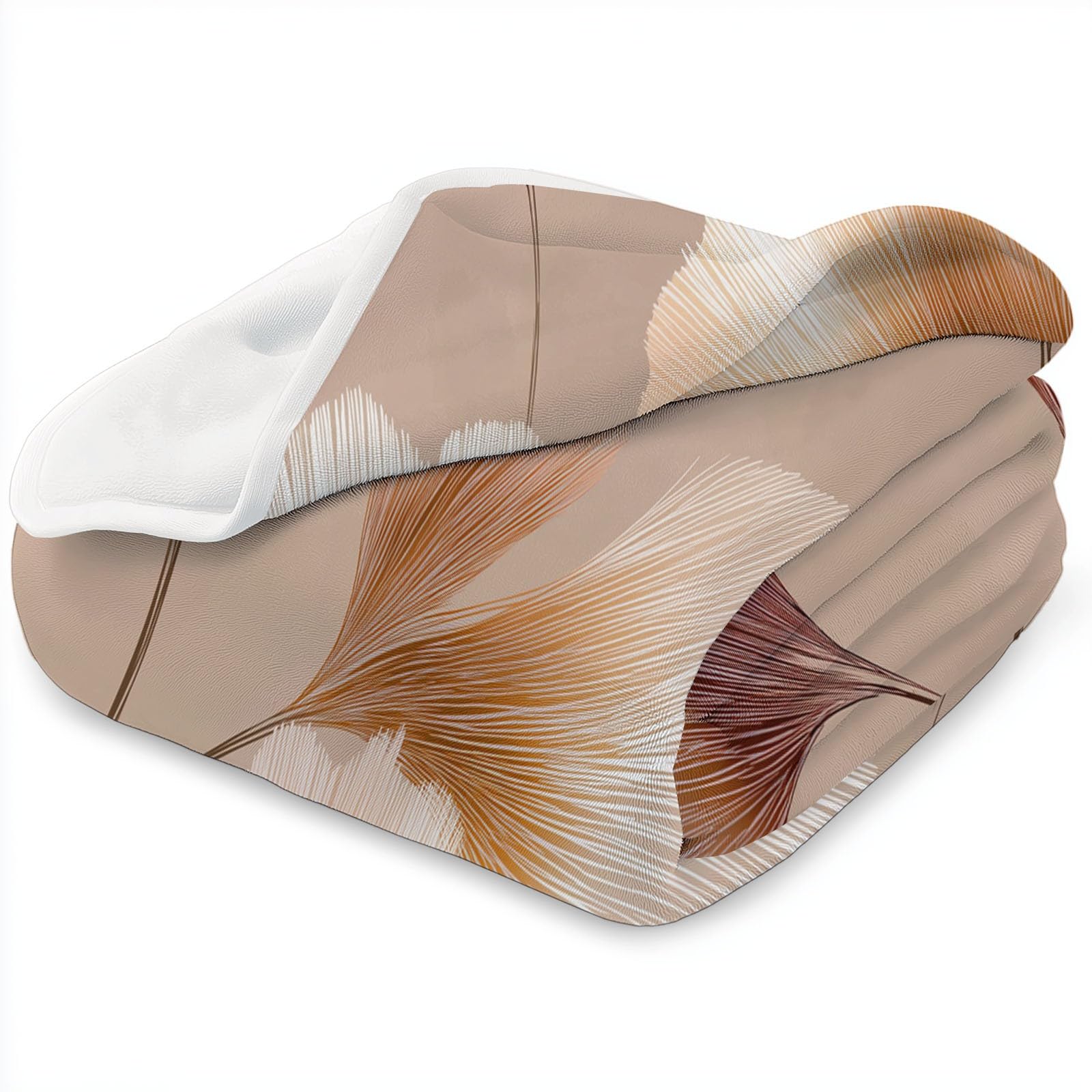 Genérico Manta de Franela de Forro Polar para Niños y Adultos 220 x 240 cm, Mantas para Sofa Estampado Exquisito Naturaleza Hoja De Ginkgo - Manta Crema Suave Cálida Transpirable Ligera