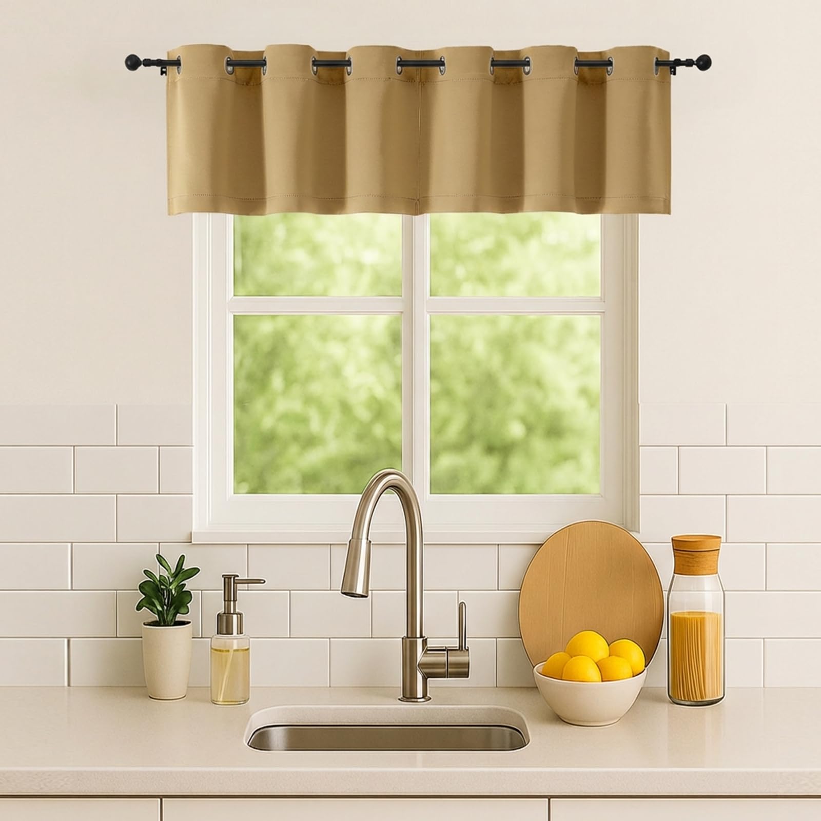 Simplebrand Gold Window Valance for Kitchen 14 Inches Long 2 Panels Set, Room Darkening Valance Curtains for Living Room, Grommet Short Privacy Kitchen Curtains for Bedroom Kids Room, 40Wx14L โ image 1