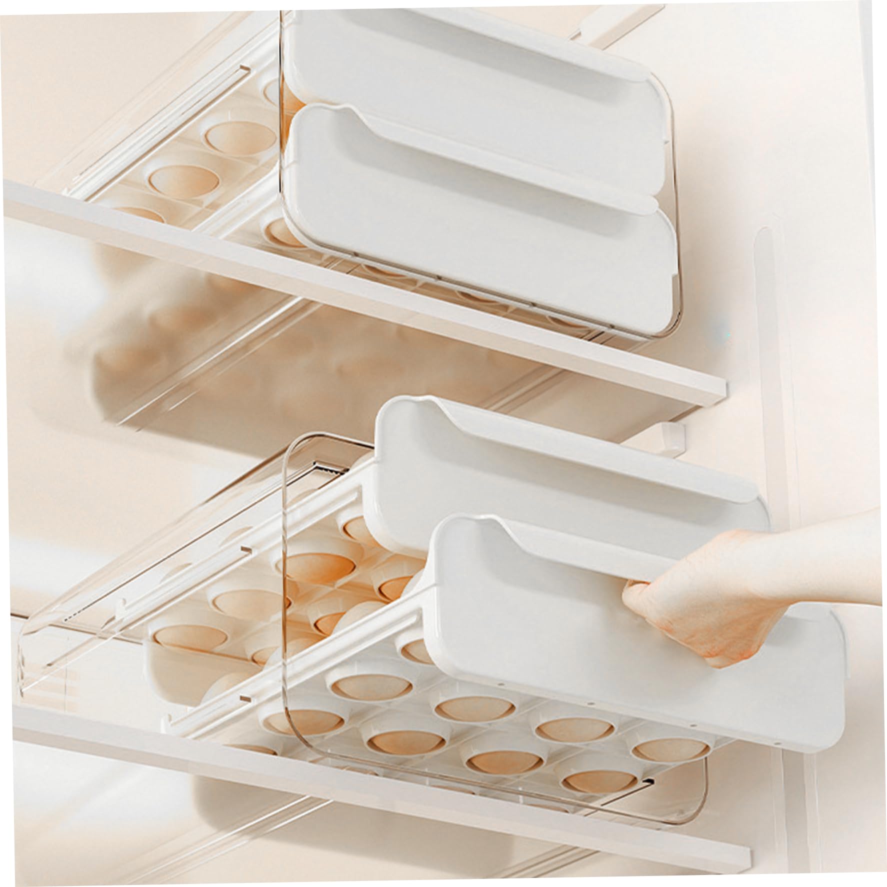Almacenamiento de huevos para el refrigerador, 2 capas 32 cuadrículas de huevo con manijas, recipiente de almacenamiento de plástico transparente apilable y ahorrable para el refrigerador.