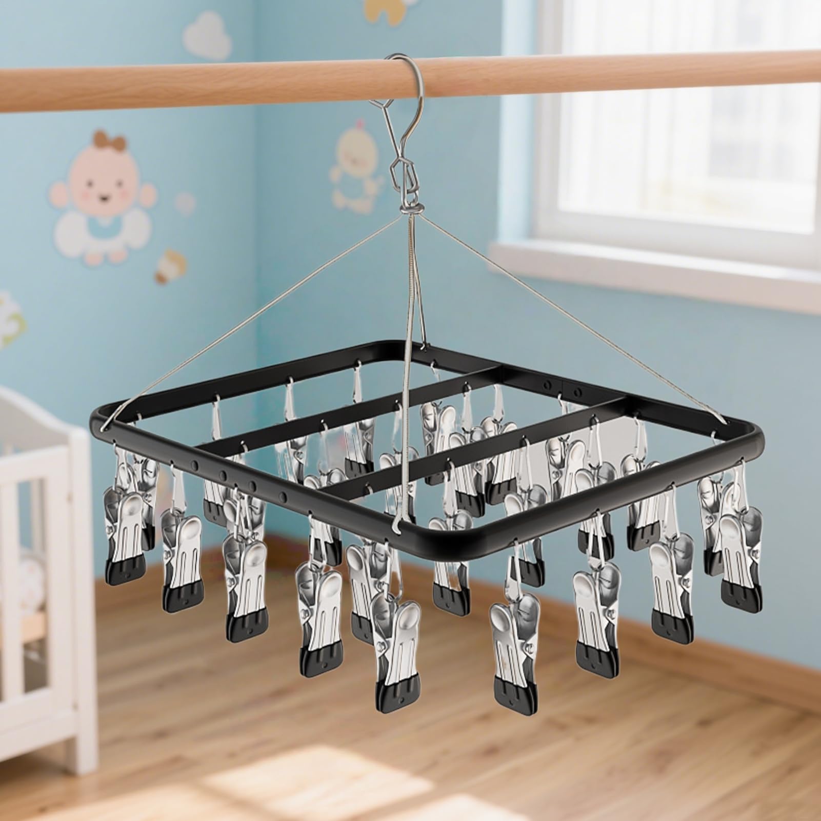 Stendibiancheria da appendere per biancheria intima con 36 clip, in lega di alluminio con pioli in acciaio inossidabile, forte portante per pantaloni, asciugamani, sciarpe, per interni ed esterni