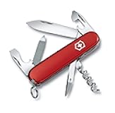 Sportsman Swiss Army Knife, 13 Function Swiss Made Pocket Knife with Large Blade, Corkscrew and Wire Stripper - Red