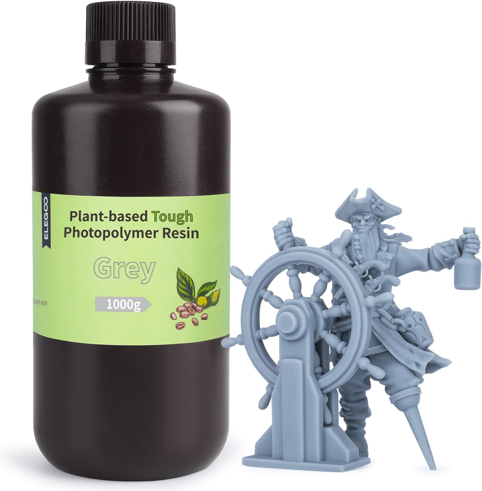 ELEGOO Plant-Based 3D Printer Resin with Low Odor and High Precision, 405nm UV Rapid Resin, and Quick Curing for LCD 3D Printing - Grey 1000g