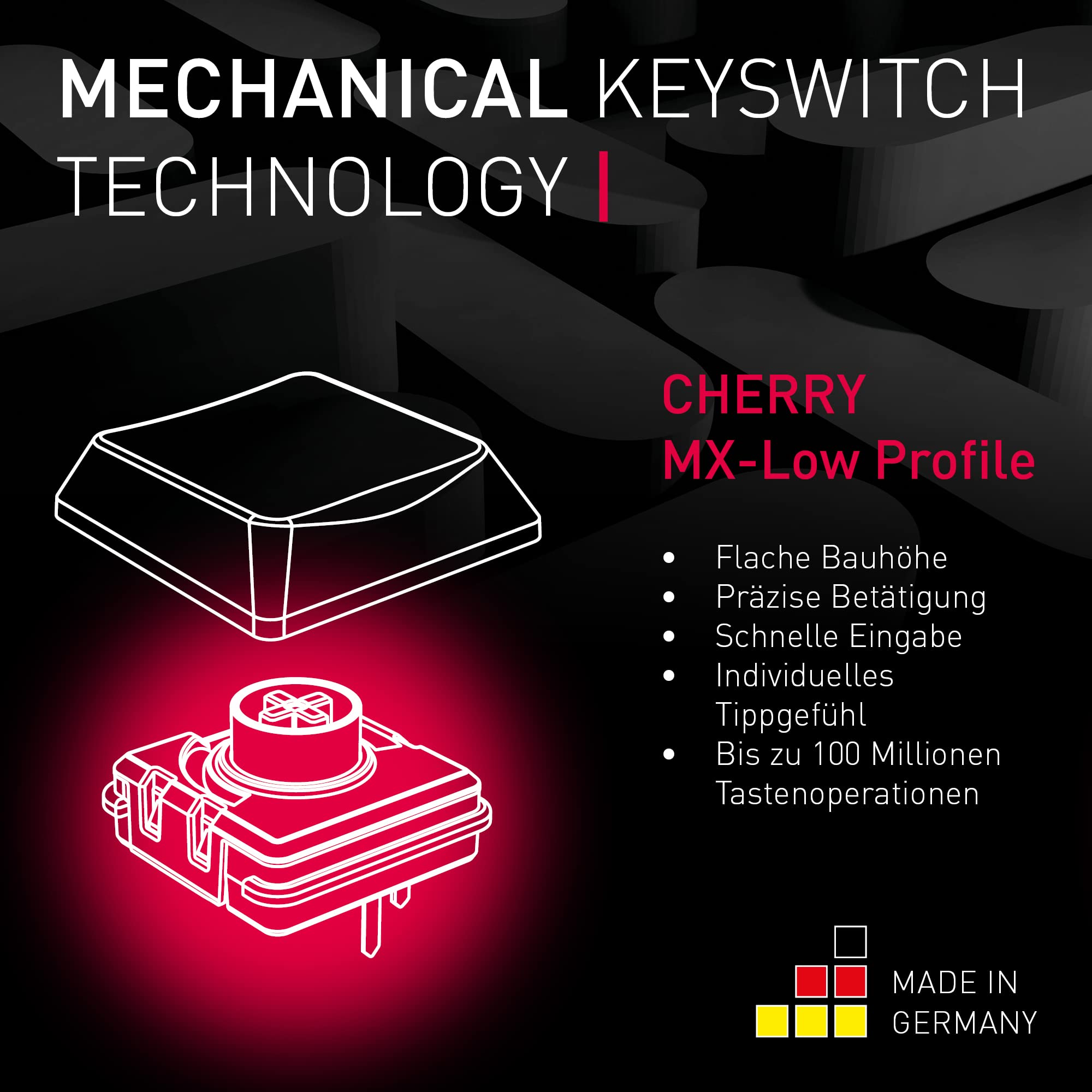 CHERRY MX-LP 2.1 Compact Wireless, Kabellose Gaming-Tastatur mit 68 Tasten, UK-Layout (QWERTY), Mechanische MX Low Profile Speed Switches, Schwarz