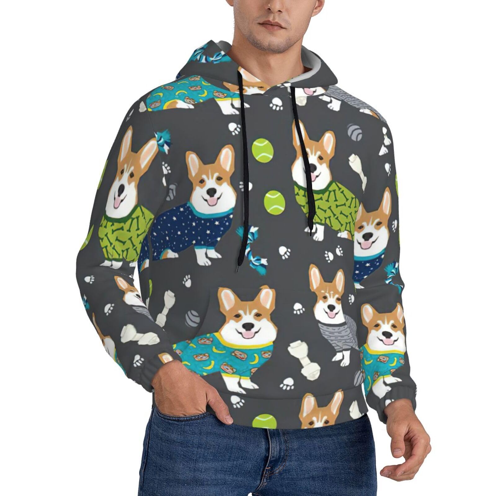 Ubranie Corgi psy graficzny nadruk bluza z kapturem dla mężczyzn moda sznurek z długim rękawem sweter męska bluza