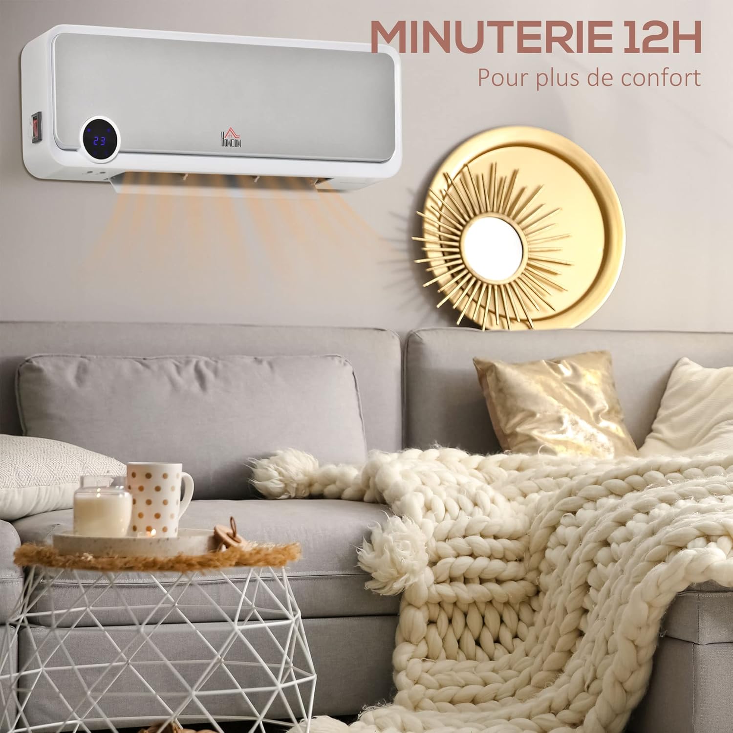 HOMCOM Wall Heater displaying 12-hour timer function