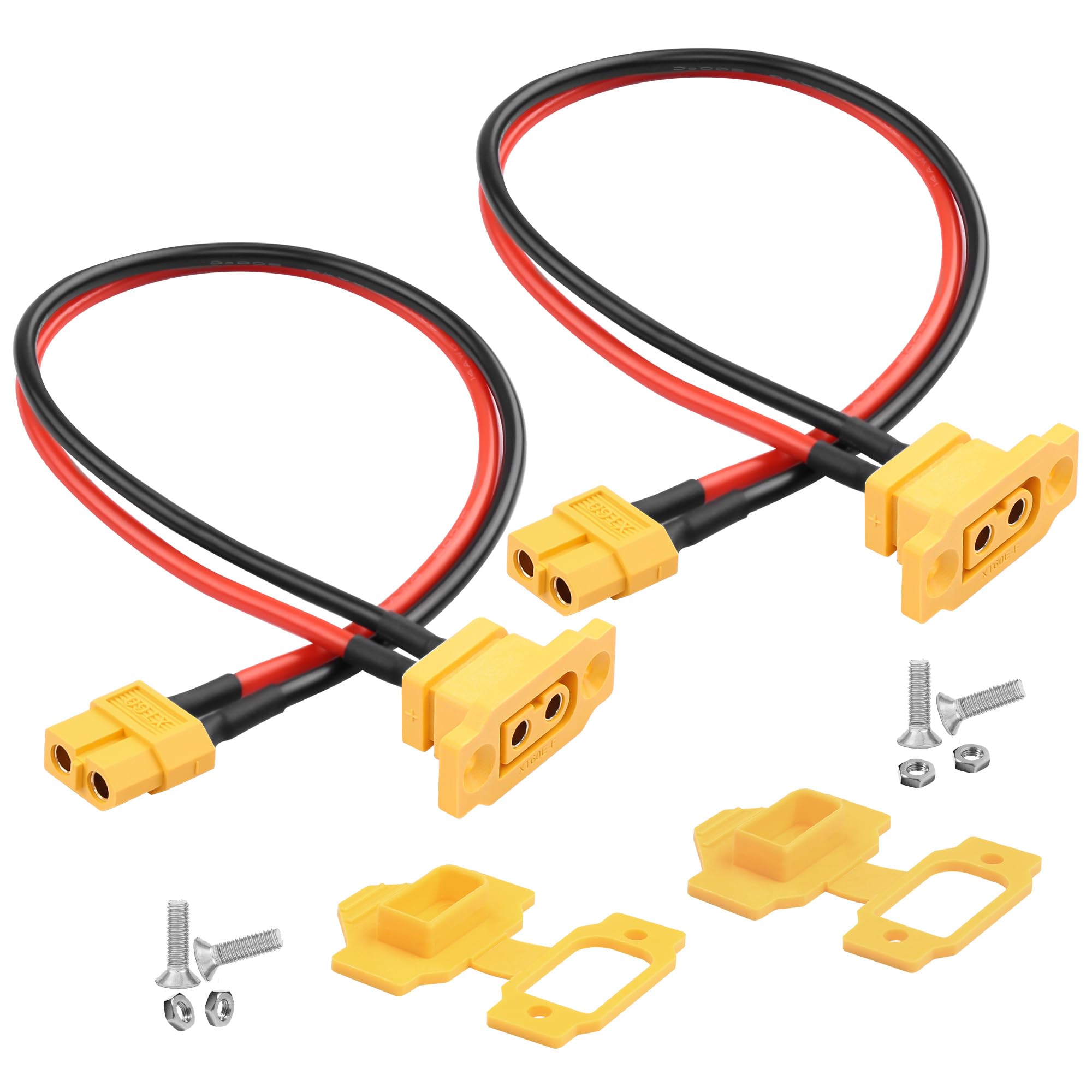 QIANRENON XT60 Fixed Mount Connector Short Cable 14AWG 25A Gold Plated XT60E-F Female to XT60 Female Panel Mount Extender Cable,Dust Cover,for RC Airplane Model Li Battery Drone,30cm/11.8in,2Pcs