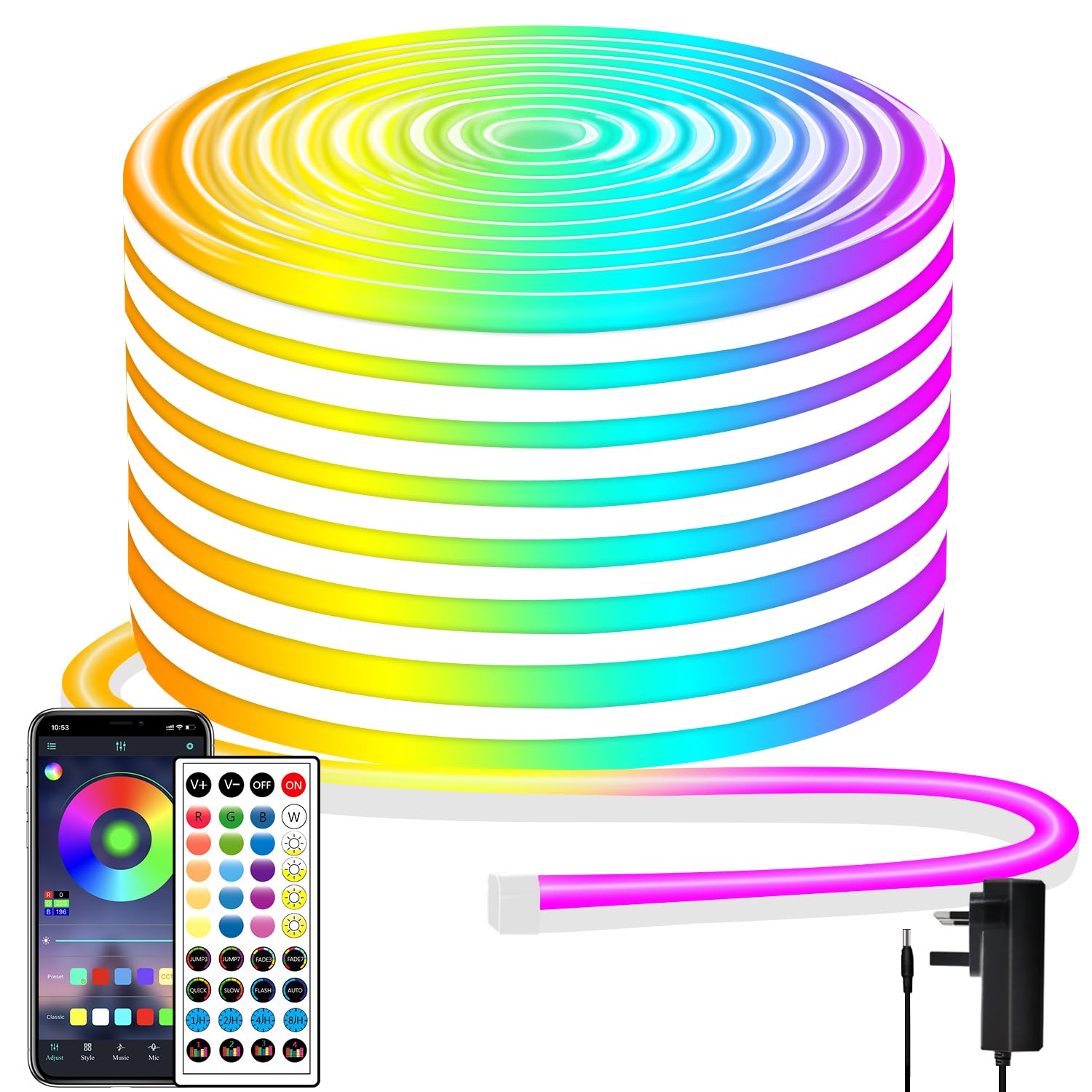 segrass 15M Neon LED Rope Light IP65 Waterproof LED Lights for Bedroom Flexible led Strip Light with Remote/APP Control timed RGB Strip Lights for Indoors Outdoors Bedroom Room Home Décor
