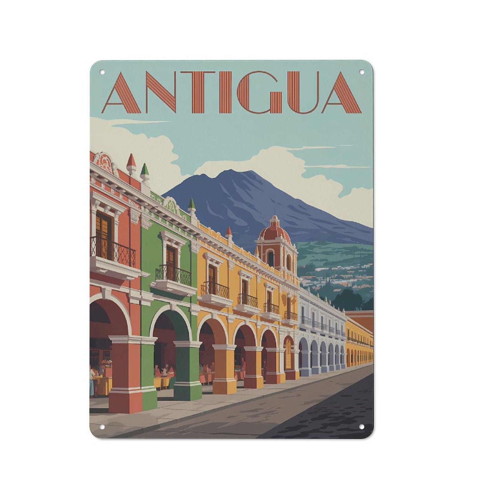 Antigua Travel Decorative Metal Sign 40x30cm, Country Style Bistro Wall Plaque for Kitchen, Cafe, Pantry Or Dining Room