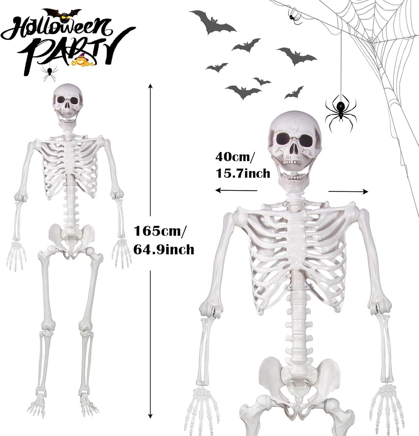 Halloween Skeleton, Realistic Life Size Skeleton with Movable Joints for Halloween Party Haunted House Indoor Outdoor Decoration (5.9ft-1P)