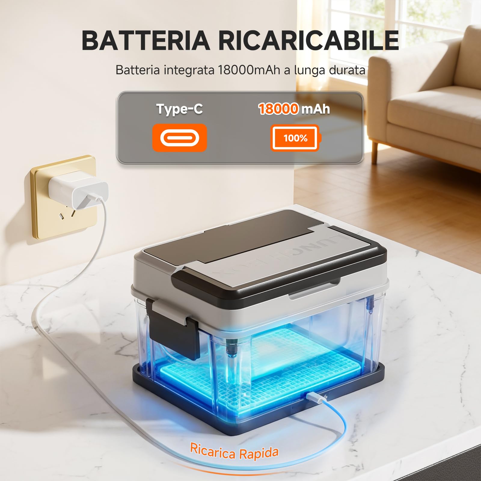 AMZCHEF Scaldavivande elettrico portatile con batteria da 18000 mAh 1,5 L– Riscaldamento 5 lati, timer e funzione mantieni caldo, ricarica rapida USB-C per ufficio, auto e cantieri