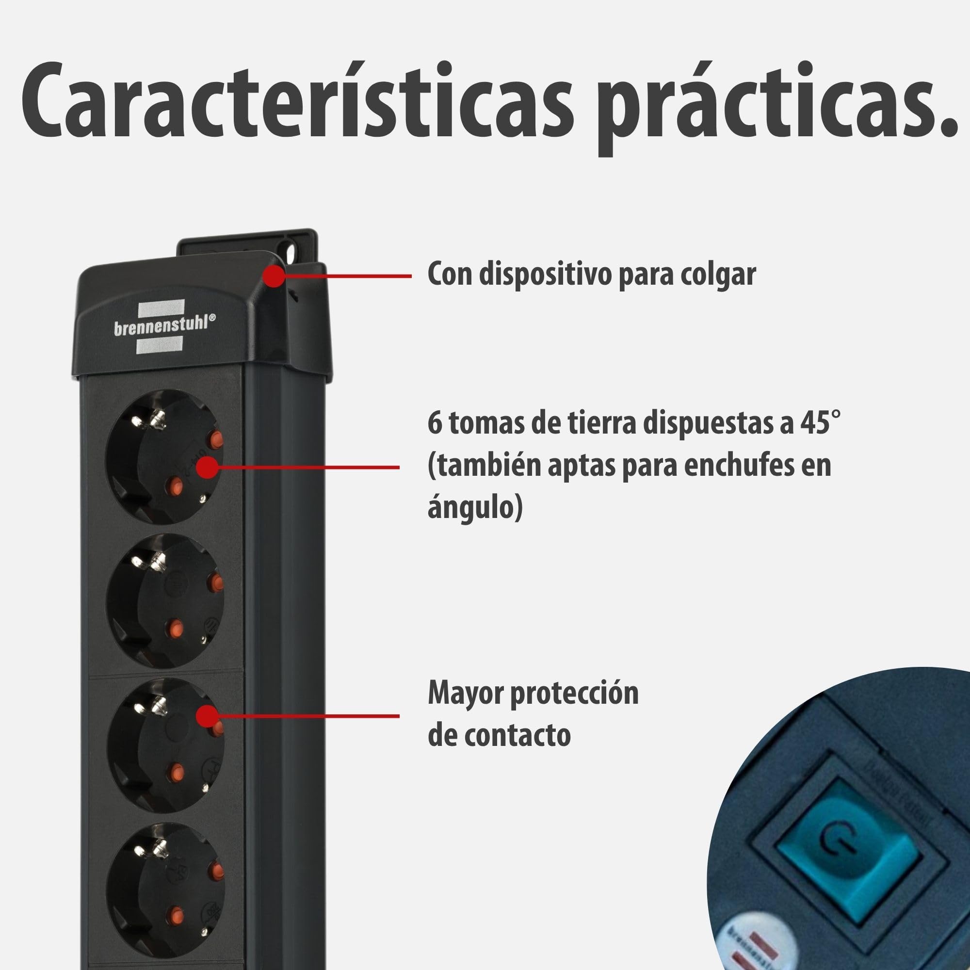 Brennenstuhl Premium-Line regleta enchufes de 4 Tomas con protección contra sobretensiones hasta 60.000A (Cable de 1,8m, Interruptor, montable, Fabricado en Alemania) Negro
