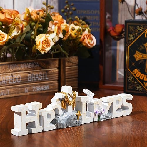 Miniatura 4 de Yookeer He Lives - Decoración de mesa de resina de Pascua, letrero de mesa de flores cruzadas, decoración de mesa de Pascua, centros de mesa de