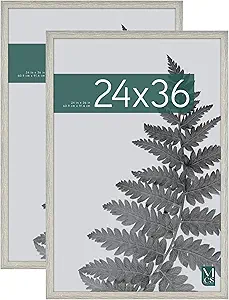 MCS Studio Gallery 24x36 Poster Frame Gray Woodgrain, Vertical & Horizontal Wall Hanging Large Picture Frame for Photos, Posters & Art Prints (2-Pack)